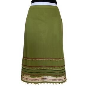 Vintage 90s Y2k Express Green Mesh Boho Fairy Festival Beaded Midi Skirt XS/2